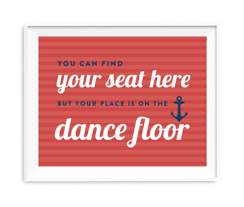 Nautical Ocean Adventure Wedding Party Signs-Set of 1-Andaz Press-Find Your Seat Here, Place On Dance Floor-