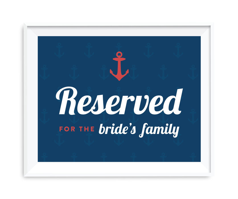 Nautical Ocean Adventure Wedding Party Signs-Set of 1-Andaz Press-Reserved For The Bride's Family-
