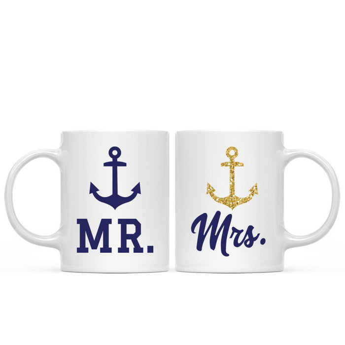 Nautical Theme Anchor Navy Blue Faux Gold Glitter Coffee Mug-Set of 1-Andaz Press-Bride-