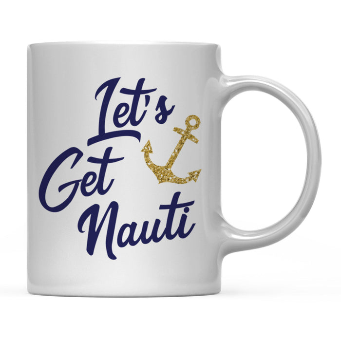Nautical Theme Anchor Navy Blue Faux Gold Glitter Coffee Mug-Set of 1-Andaz Press-Bride-