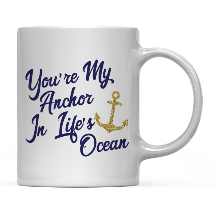 Nautical Theme Anchor Navy Blue Faux Gold Glitter Coffee Mug-Set of 1-Andaz Press-Bride-