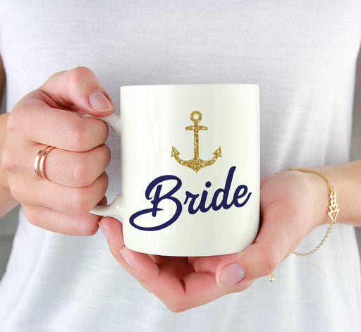 Nautical Theme Anchor Navy Blue Faux Gold Glitter Coffee Mug-Set of 1-Andaz Press-Bride-