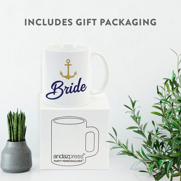 Nautical Theme Anchor Navy Blue Faux Gold Glitter Coffee Mug-Set of 1-Andaz Press-Bride-