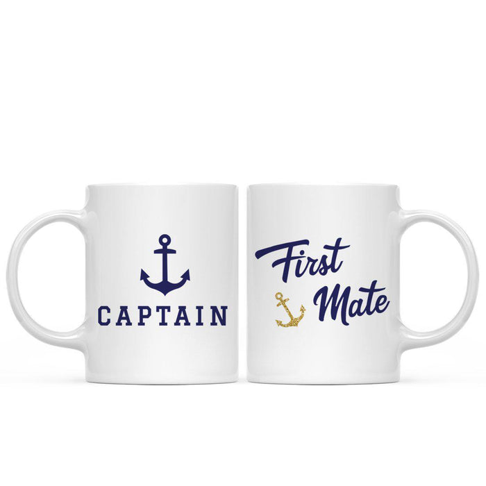 Nautical Theme Anchor Navy Blue Faux Gold Glitter Coffee Mug-Set of 1-Andaz Press-First Mate-