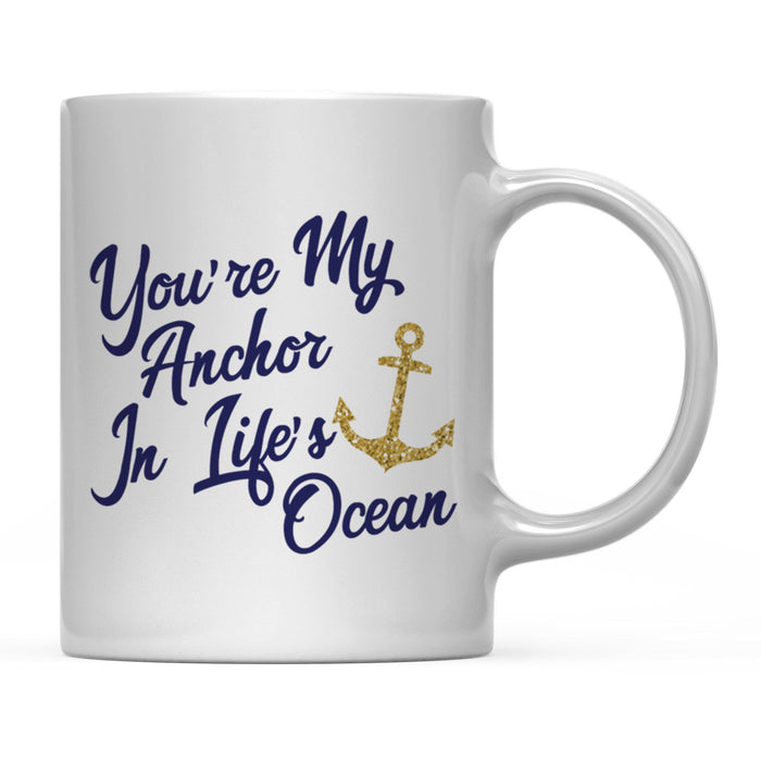 Nautical Theme Anchor Navy Blue Faux Gold Glitter Coffee Mug-Set of 1-Andaz Press-My Anchor In Life's Ocean-