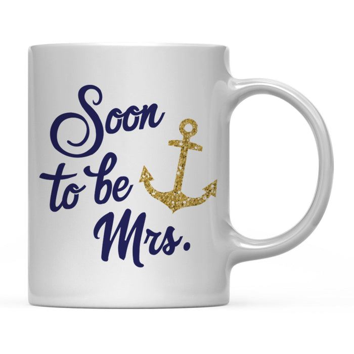 Nautical Theme Anchor Navy Blue Faux Gold Glitter Coffee Mug-Set of 1-Andaz Press-Soon to be Mrs-