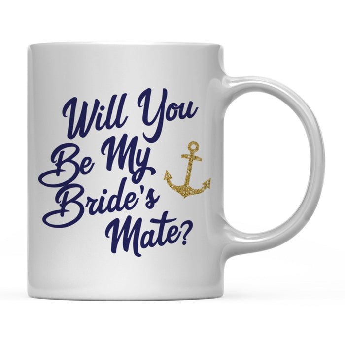 Nautical Theme Anchor Navy Blue Faux Gold Glitter Coffee Mug-Set of 1-Andaz Press-Will You Be My Brides Mate-