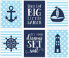 Nautical Theme Nursery Hanging Wall Art, Baby Blue Stripes Dots, Dream Big, Let Your Dreams Set Sail-Set of 6-Andaz Press-