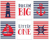 Nautical Theme Nursery Hanging Wall Art, Red Blue Stripes, Boat, Anchor, Lighthouse, Whale-Set of 6-Andaz Press-