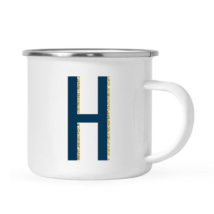 Navy Blue Faux Gold Glitter Monogram Campfire Coffee Mug-Set of 1-Andaz Press-A-