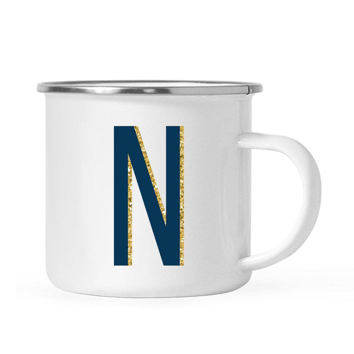 Navy Blue Faux Gold Glitter Monogram Campfire Coffee Mug-Set of 1-Andaz Press-A-