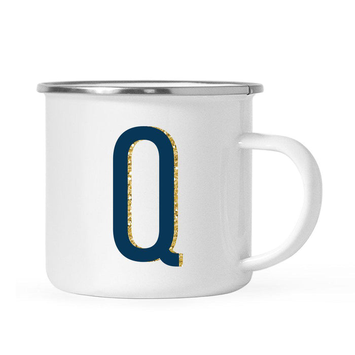 Navy Blue Faux Gold Glitter Monogram Campfire Coffee Mug-Set of 1-Andaz Press-A-