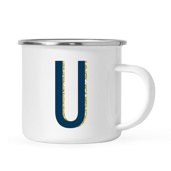 Navy Blue Faux Gold Glitter Monogram Campfire Coffee Mug-Set of 1-Andaz Press-A-