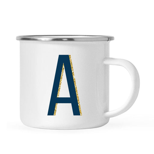 Navy Blue Faux Gold Glitter Monogram Campfire Coffee Mug-Set of 1-Andaz Press-A-
