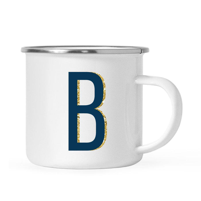 Navy Blue Faux Gold Glitter Monogram Campfire Coffee Mug-Set of 1-Andaz Press-B-