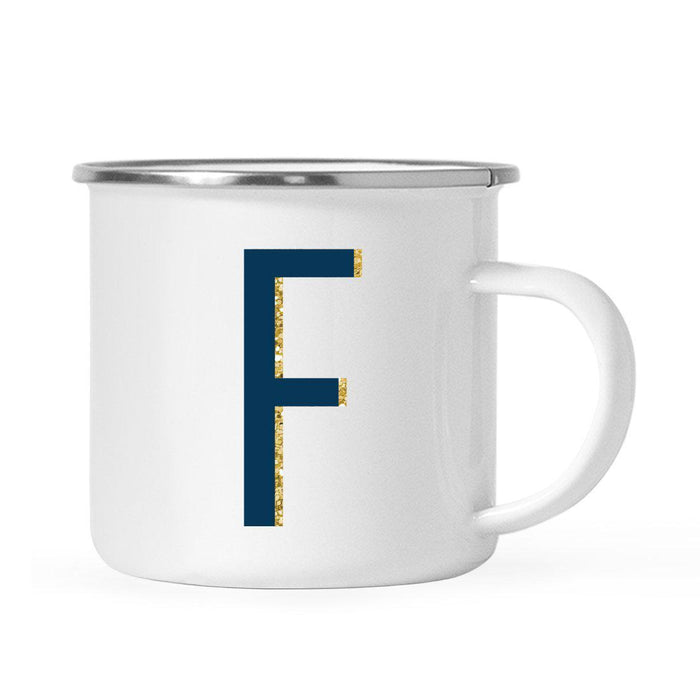 Navy Blue Faux Gold Glitter Monogram Campfire Coffee Mug-Set of 1-Andaz Press-F-