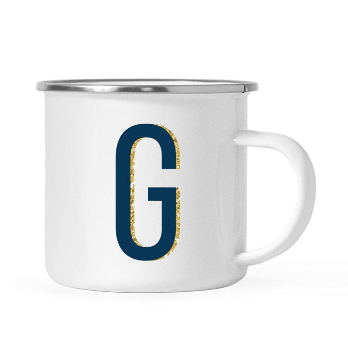 Navy Blue Faux Gold Glitter Monogram Campfire Coffee Mug-Set of 1-Andaz Press-G-