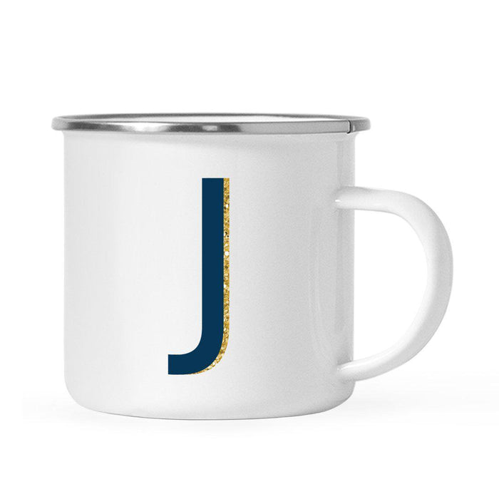Navy Blue Faux Gold Glitter Monogram Campfire Coffee Mug-Set of 1-Andaz Press-J-