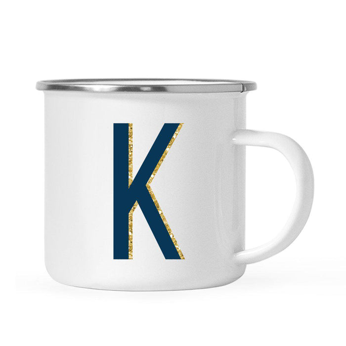 Navy Blue Faux Gold Glitter Monogram Campfire Coffee Mug-Set of 1-Andaz Press-K-