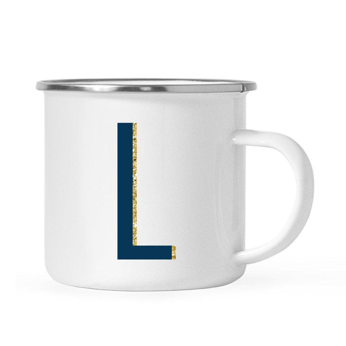 Navy Blue Faux Gold Glitter Monogram Campfire Coffee Mug-Set of 1-Andaz Press-L-