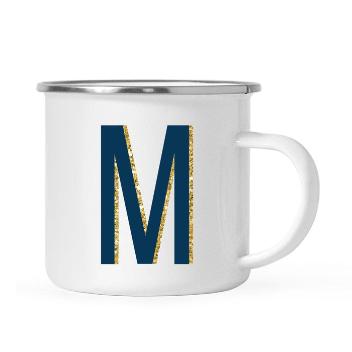 Navy Blue Faux Gold Glitter Monogram Campfire Coffee Mug-Set of 1-Andaz Press-M-