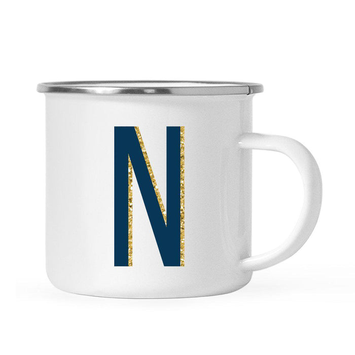 Navy Blue Faux Gold Glitter Monogram Campfire Coffee Mug-Set of 1-Andaz Press-N-