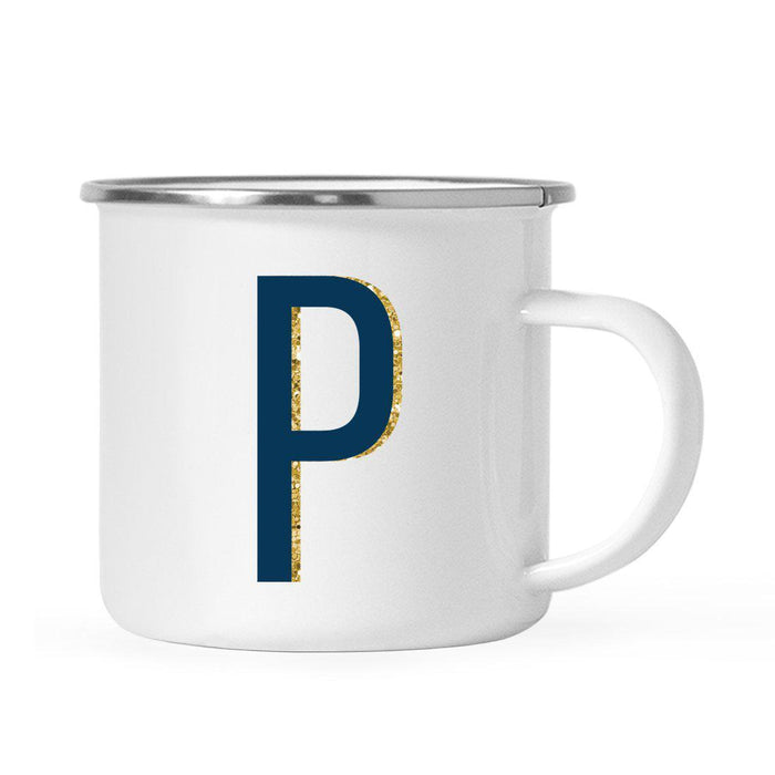 Navy Blue Faux Gold Glitter Monogram Campfire Coffee Mug-Set of 1-Andaz Press-P-