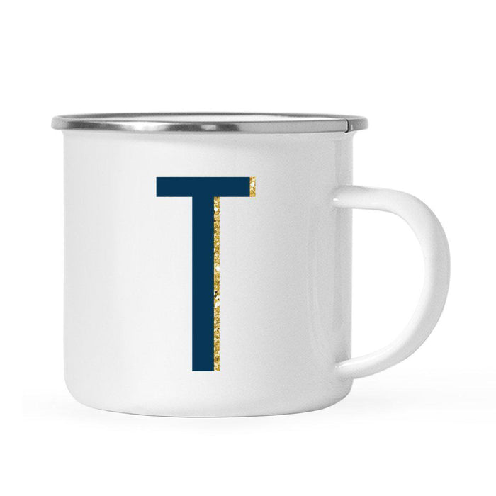 Navy Blue Faux Gold Glitter Monogram Campfire Coffee Mug-Set of 1-Andaz Press-T-