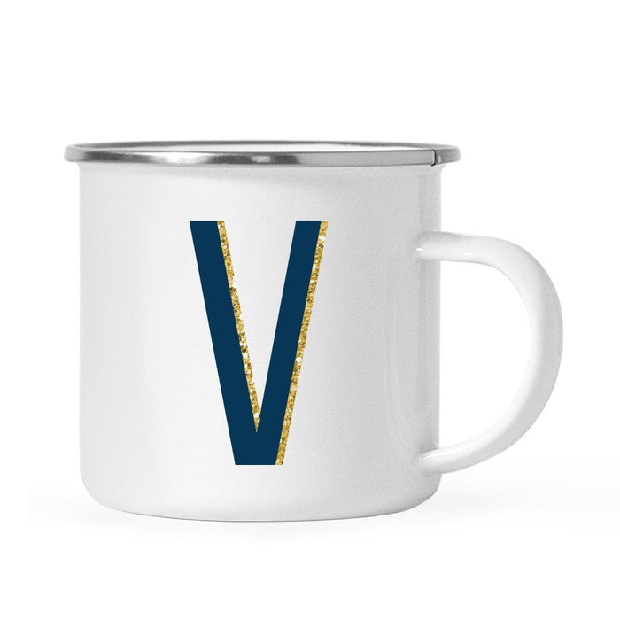 Navy Blue Faux Gold Glitter Monogram Campfire Coffee Mug-Set of 1-Andaz Press-V-