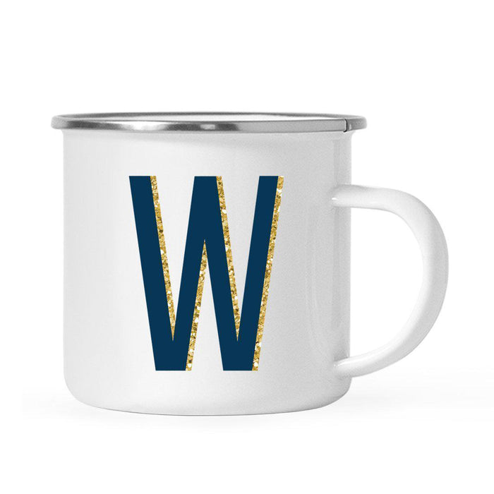 Navy Blue Faux Gold Glitter Monogram Campfire Coffee Mug-Set of 1-Andaz Press-W-