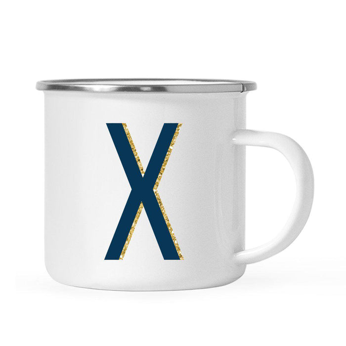 Navy Blue Faux Gold Glitter Monogram Campfire Coffee Mug-Set of 1-Andaz Press-X-