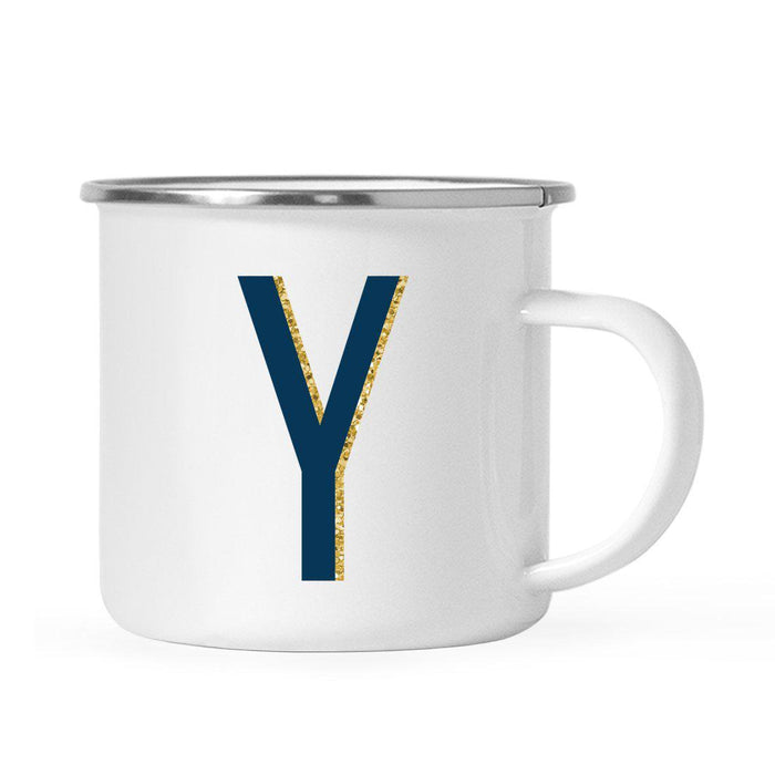 Navy Blue Faux Gold Glitter Monogram Campfire Coffee Mug-Set of 1-Andaz Press-Y-