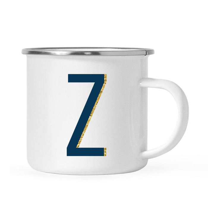 Navy Blue Faux Gold Glitter Monogram Campfire Coffee Mug-Set of 1-Andaz Press-Z-