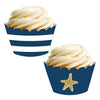 Navy Blue Stripes and Faux Gold Glitter Starfish Cupcake Wrappers-set of 24-Andaz Press-
