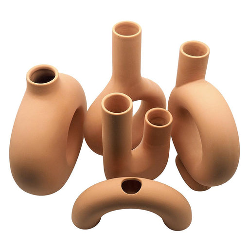 Nordic Minimalist Ceramic Vase Abstract U-Shaped Modern Decorative Vases-Set of 5-Koyal Wholesale-Terracotta-