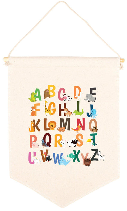 Nursery Canvas Tapestry Wall Hanging Banner - 20 Designs-Set of 1-Andaz Press-Alphabet & Animals-