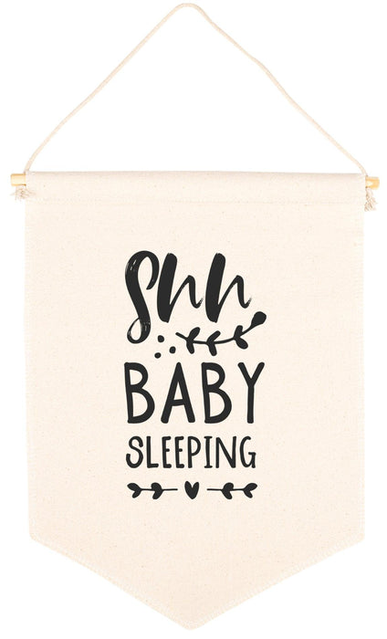 Nursery Canvas Tapestry Wall Hanging Banner - 20 Designs-Set of 1-Andaz Press-Shh Baby Sleeping-