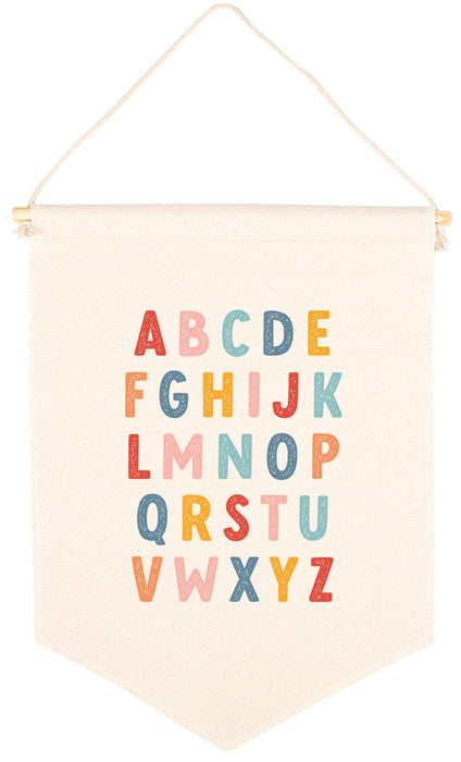 Nursery Canvas Tapestry Wall Hanging Banner - 35 Designs-Set of 1-Andaz Press-Brushed Alphabet-