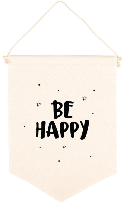 Nursery Canvas Tapestry Wall Hanging Banner - 35 Designs-Set of 1-Andaz Press-Be Happy-