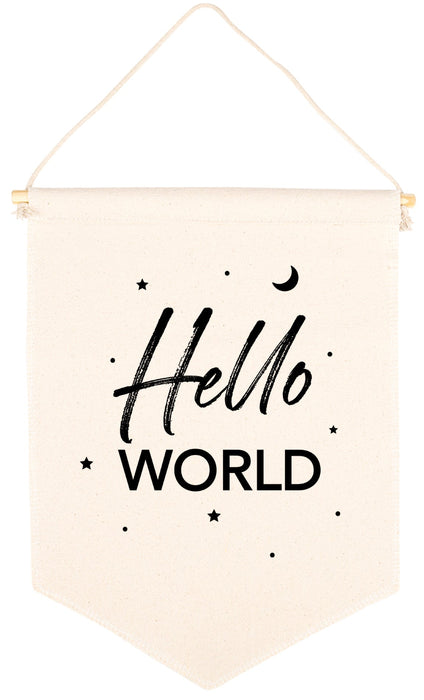 Nursery Canvas Tapestry Wall Hanging Banner - 35 Designs-Set of 1-Andaz Press-Hello World-