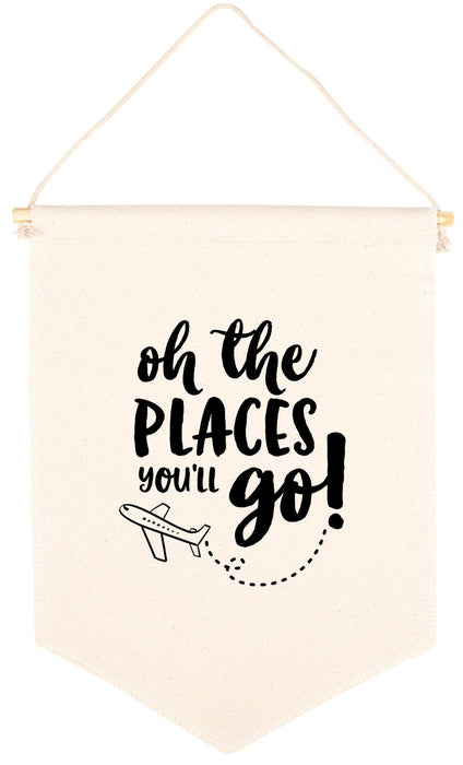 Nursery Canvas Tapestry Wall Hanging Banner - 35 Designs-Set of 1-Andaz Press-Oh The Places You'll Go-