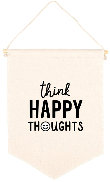Nursery Canvas Tapestry Wall Hanging Banner - 35 Designs-Set of 1-Andaz Press-Think Happy Thoughts-
