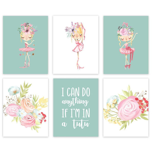 Nursery Girls Room Wall Art, I Can Do Anything If I'm in a Tutu, Ballet Ballerina Theme-Set of 6-Andaz Press-