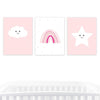 Nursery Girls Room Wall Art, Minimalist Pink Cloud Rainbow Stars-Set of 3-Andaz Press-