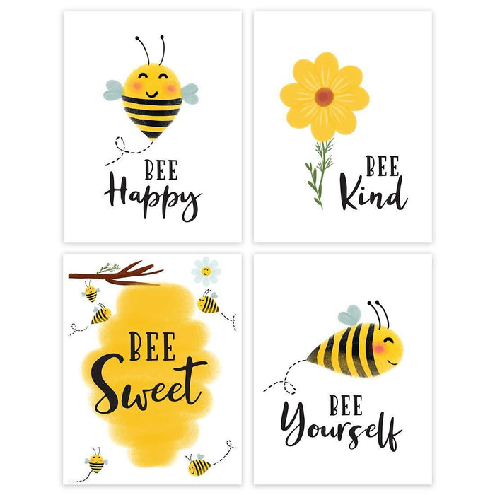 Nursery Room Art Wall Art, Honey Bee Theme, Bee Kind, Bee Yourself-Set of 4-Andaz Press-