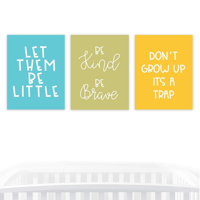 Nursery Room Wall Art, Modern Spring Theme, Let Them Be Little, Don't Grow Up-Set of 3-Andaz Press-