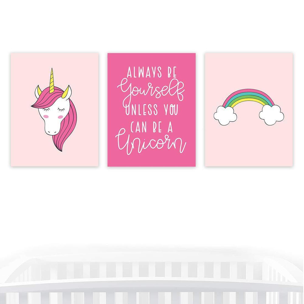 Nursery Room Wall Art, Pink Always Be Yourself Unless You Can Be a Unicorn, Graphic-Set of 3-Andaz Press-