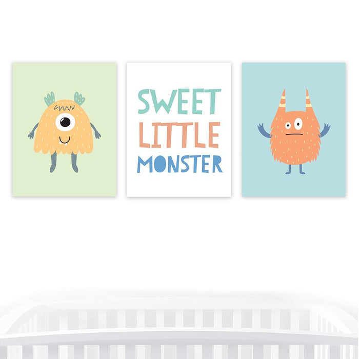 Nursery Room Wall Art, Sweet Little Monsters, Graphic-Set of 3-Andaz Press-