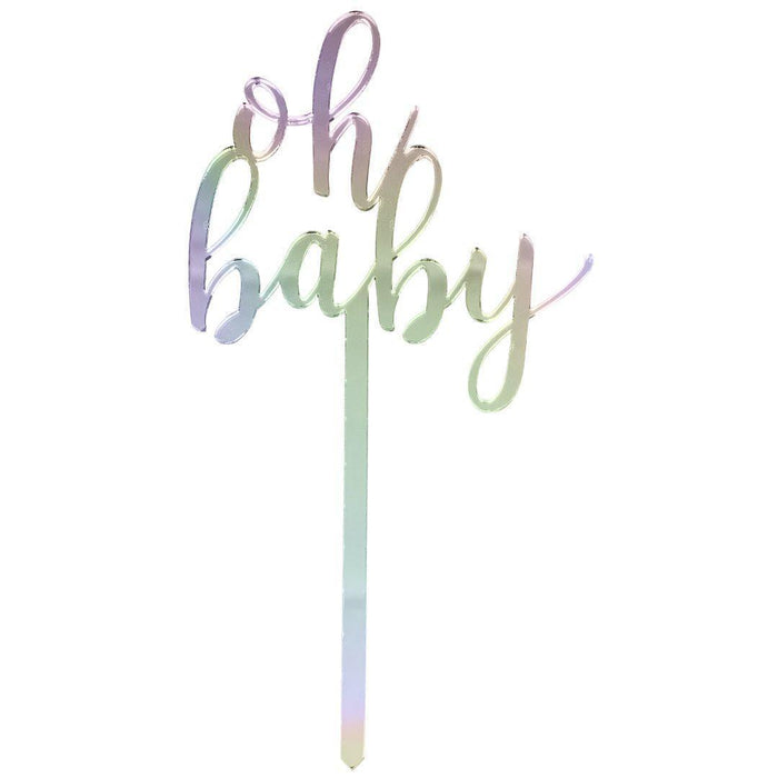 Oh Baby Mirror Acrylic Cake Toppers-Set of 1-Andaz Press-Iridescent-