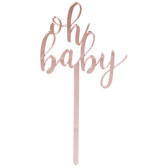 Oh Baby Mirror Acrylic Cake Toppers-Set of 1-Andaz Press-Rose Gold-